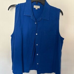 LOFT Sleeveless Button-Front Blouse in Cobalt Blue